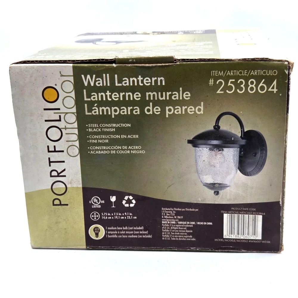 NEW Portfolio Outdoor Wall Lantern Matte Black Finish #253864